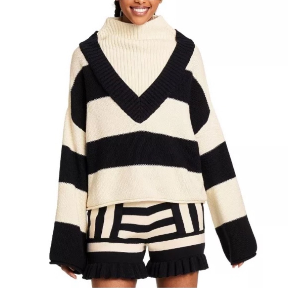 Victor Glemaud x Target Black White Striped V-Neck Mock Neck Sweater Women’s XS
